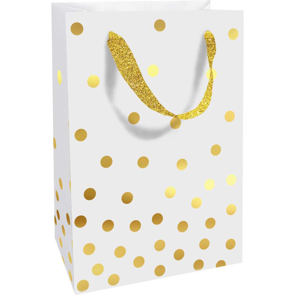Produktabbildung Braun+Company Geschenktasche Golden Dots weiß 11x16x5 cm