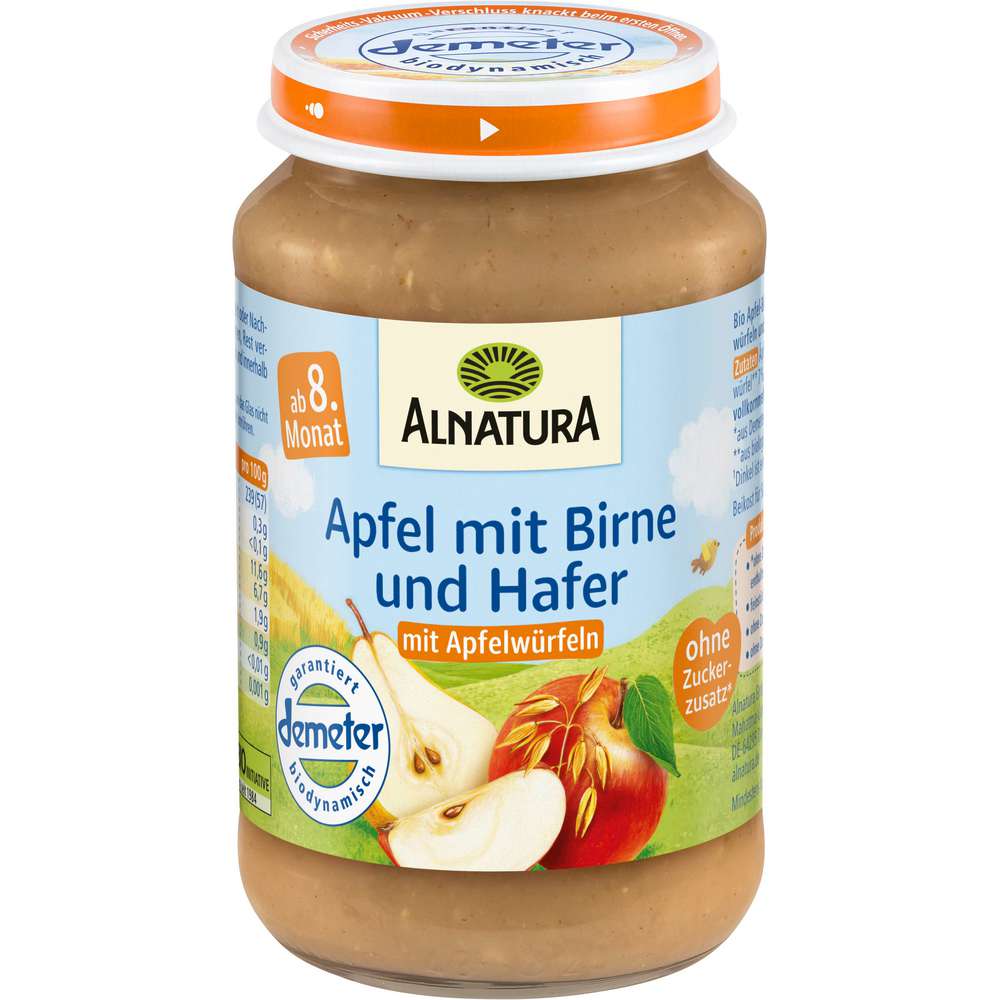 Produktabbildung Alnatura Bio Gläschen, Apfel mit Birne und Hafer, ab dem 8. Monat