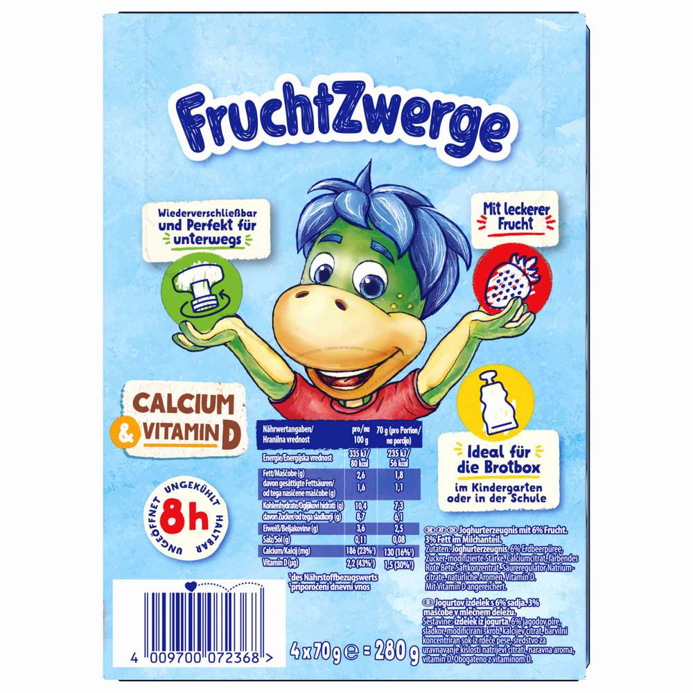 Produktabbildung Fruchtzwerge Quetschies, 4 x 70 g, Erdbeere, weniger süß