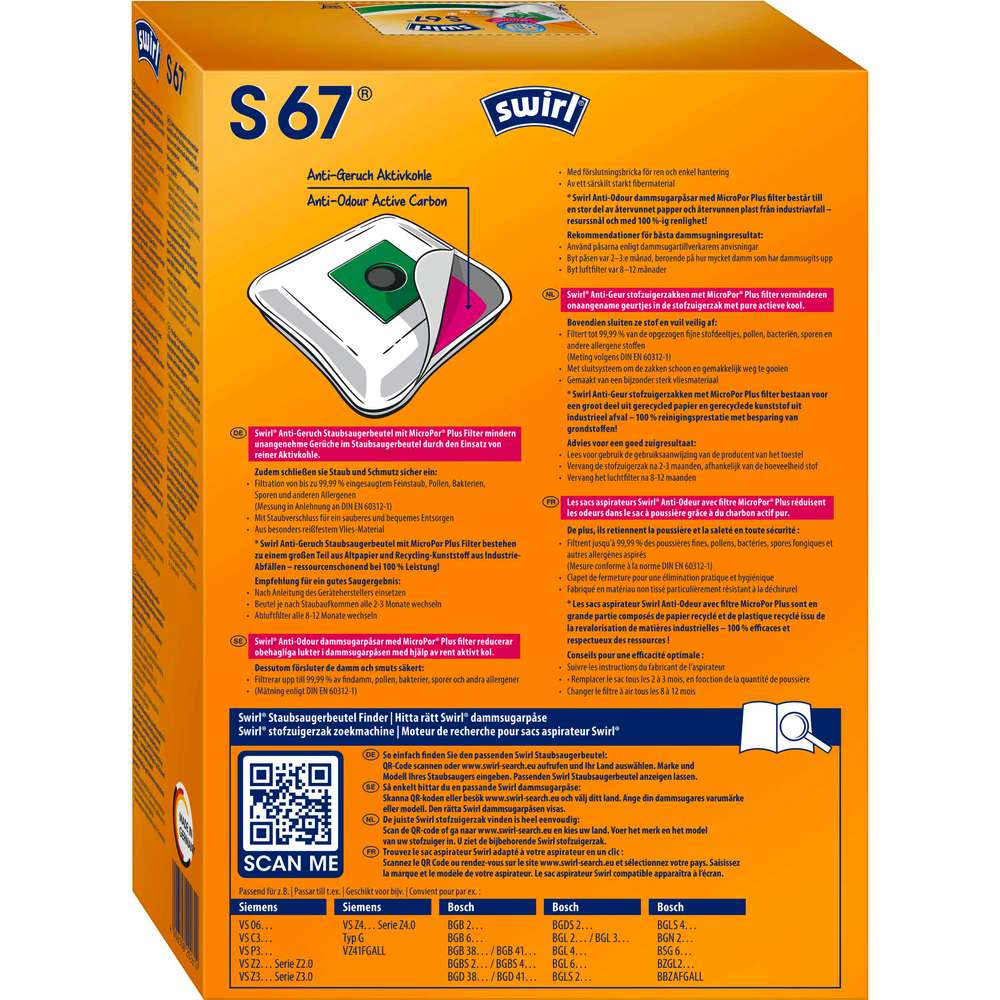 Produktabbildung Swirl Staubsaugerbeutel S67, Anti-Odour