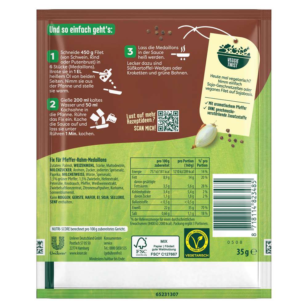 Produktabbildung Knorr Fix Würzmischung Pfeffer-Rahm Medaillons