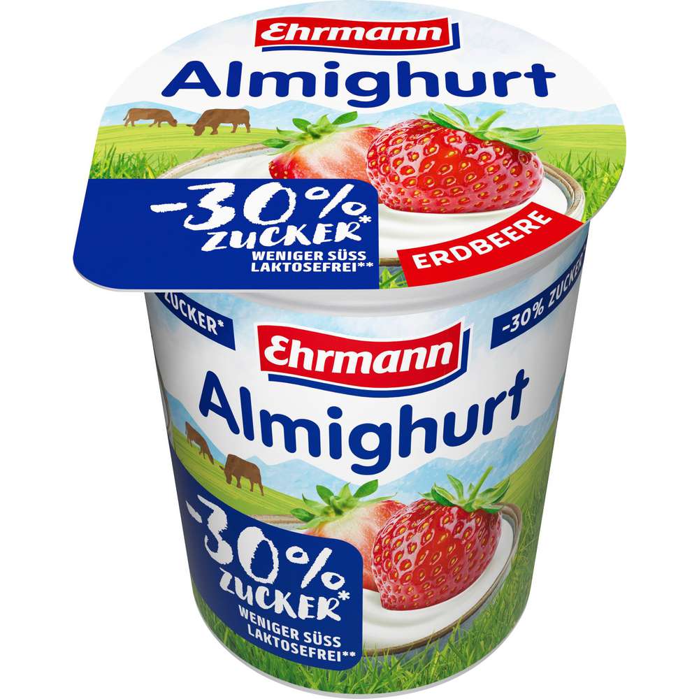 Produktabbildung Ehrmann Fruchtjoghurt Almighurt, Erdbeere, 30 % weniger Zucker