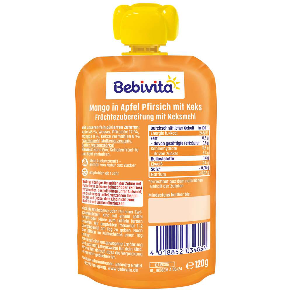 Produktabbildung Bebivita Quetschie, Mango/Pfirsich/Keks