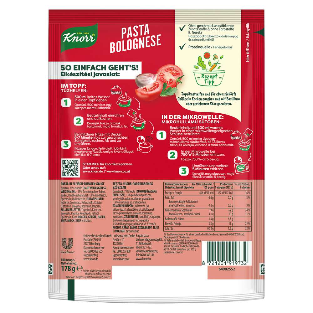 Produktabbildung Knorr Spaghetteria Pasta Bolognese
