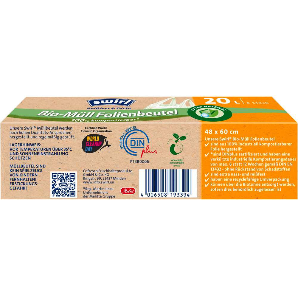 Produktabbildung Swirl Bio-Müll Folienbeutel mit Tragegriff, 20l