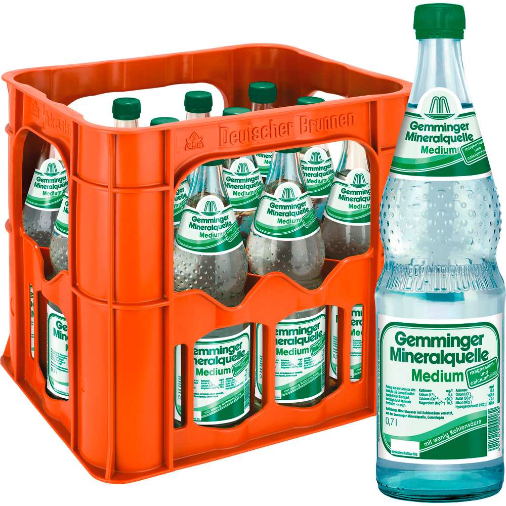 Produktabbildung Gemminger Mineralwasser, Medium (12x 0,700 Liter)