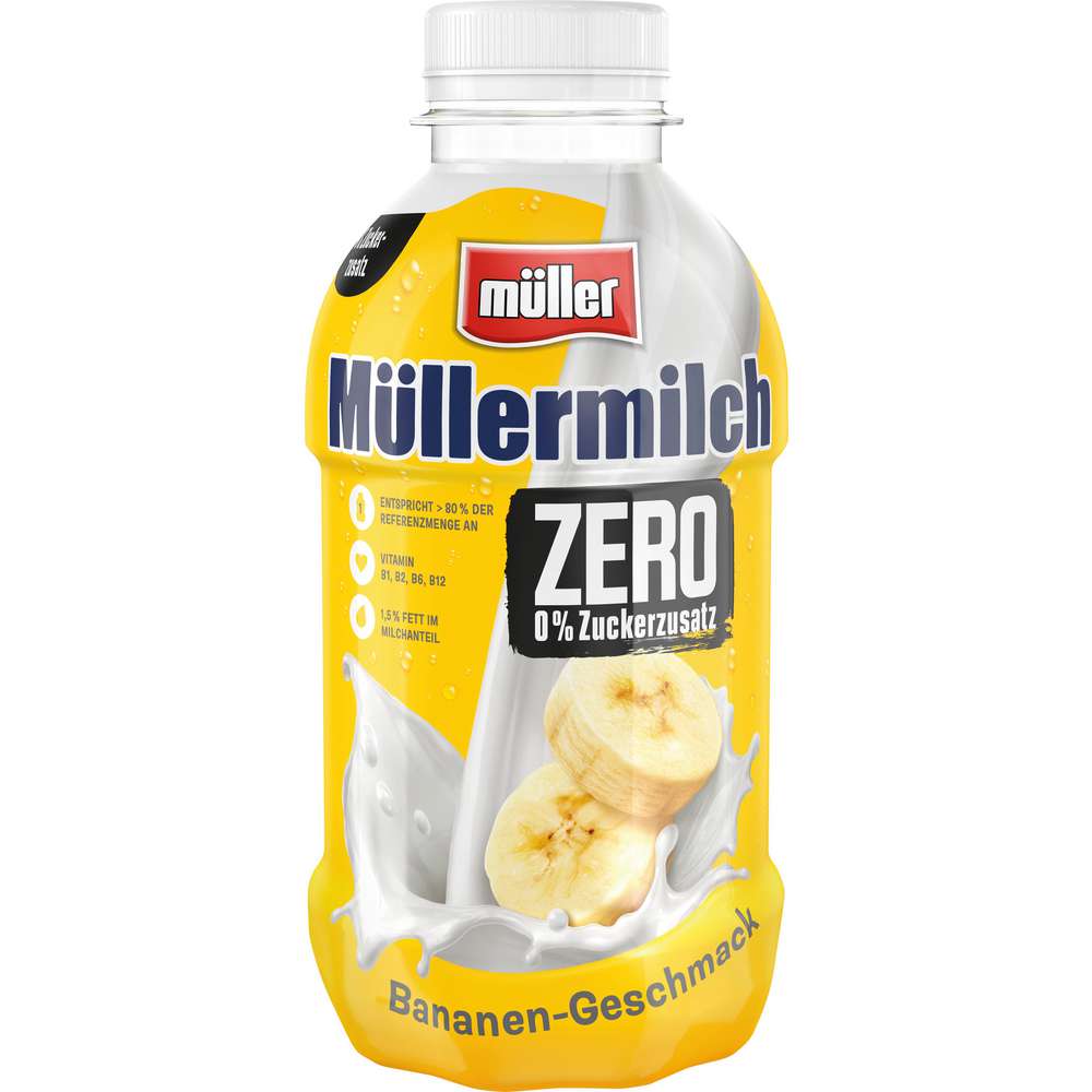 Produktabbildung Müller Müllermilch Bananen-Geschmack, 0% Zuckerzusatz