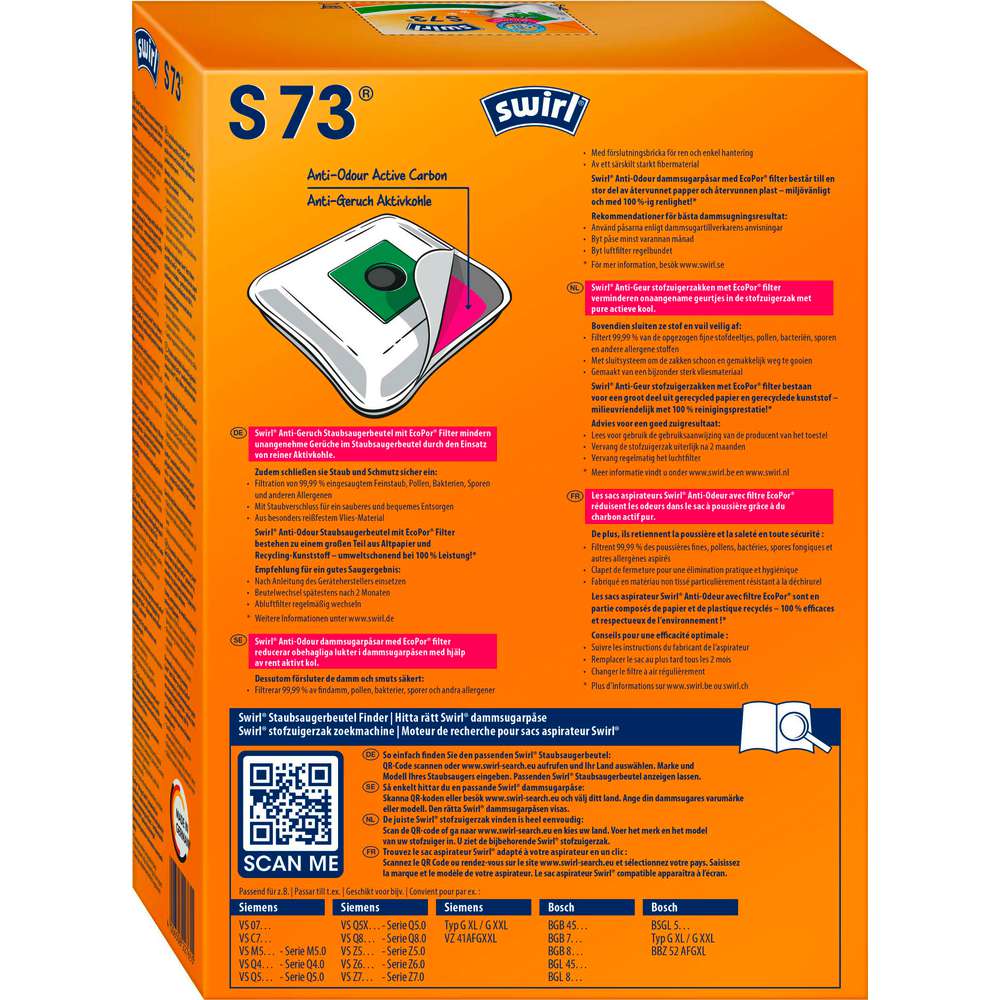 Produktabbildung Swirl Staubsaugerbeutel S73, Anti-Odour