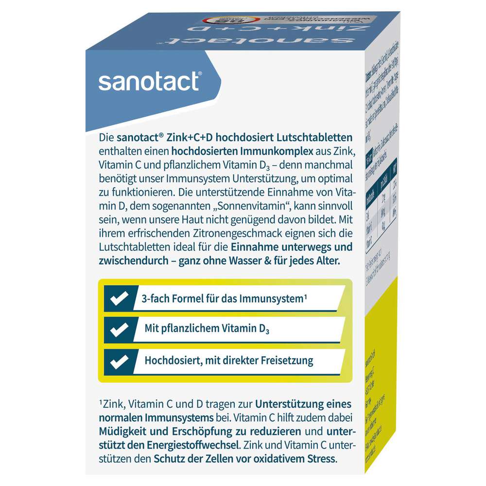 Produktabbildung sanotact Lutschtabletten Zink+C+D