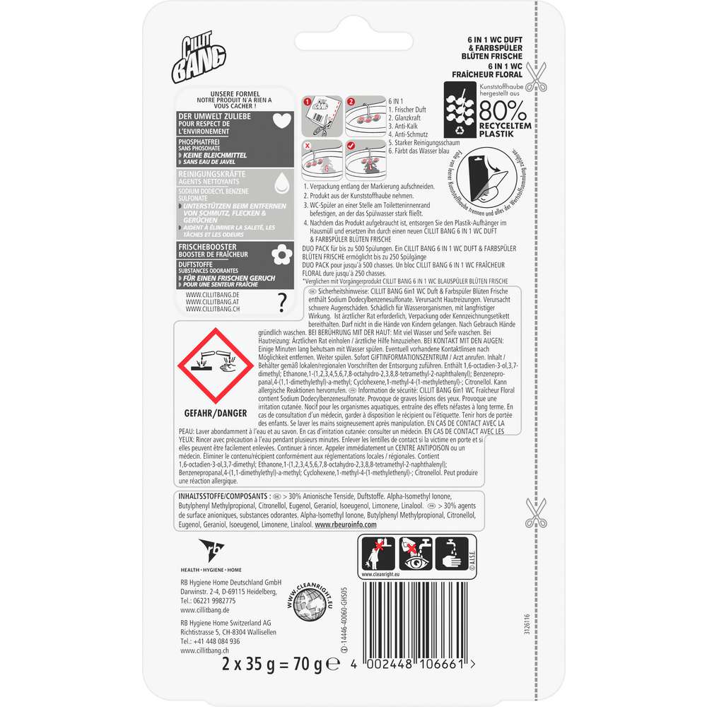 Produktabbildung Cillit Bang WC-Blauspüler Duo Blue Wave, Blüten-Frische