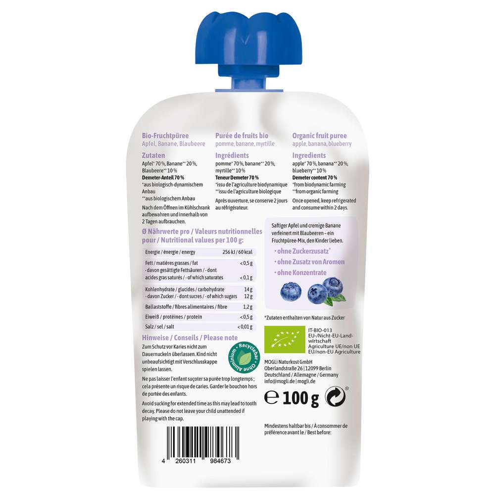 Produktabbildung MOGLi Quetschie, Blaubeer/Apfel/Banane