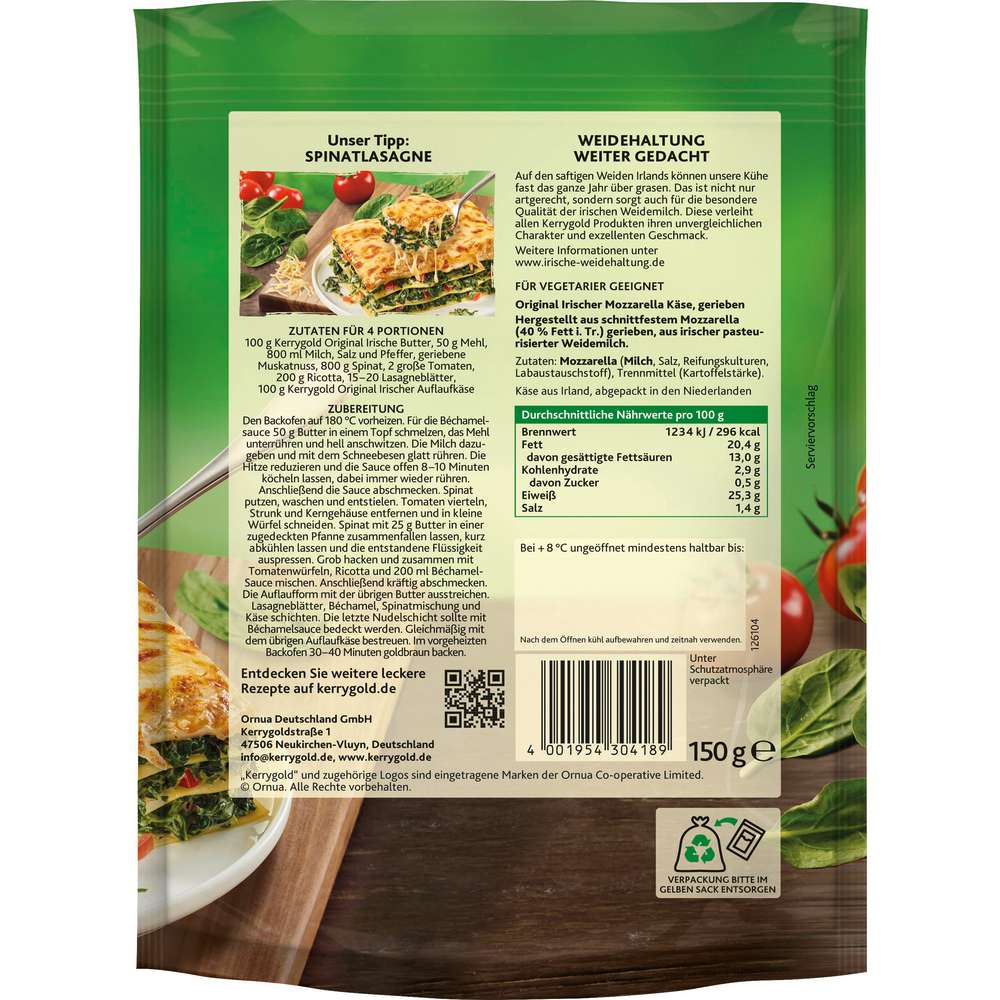 Produktabbildung Kerrygold Reibekäse, Auflaufkäse