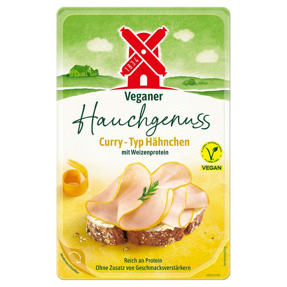 Produktabbildung Rügenwalder Mühle Veganer Hauchschnitt Curry-Typ Hähnchen