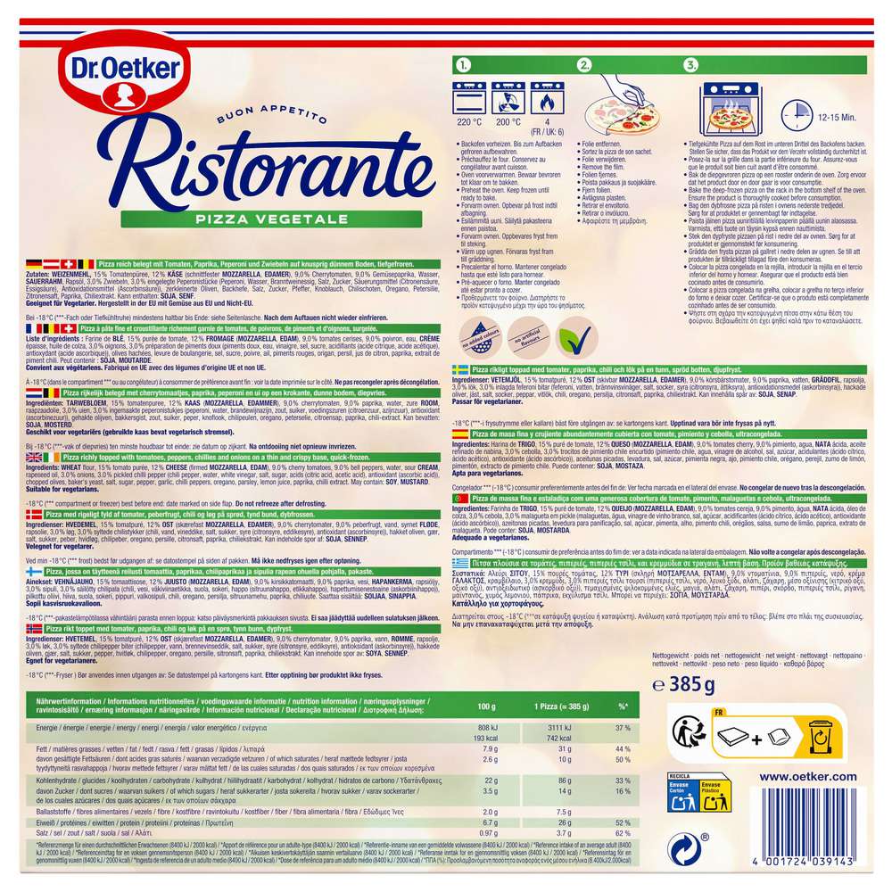 Produktabbildung Dr. Oetker Pizza Ristorante, Vegetale vegetarisch