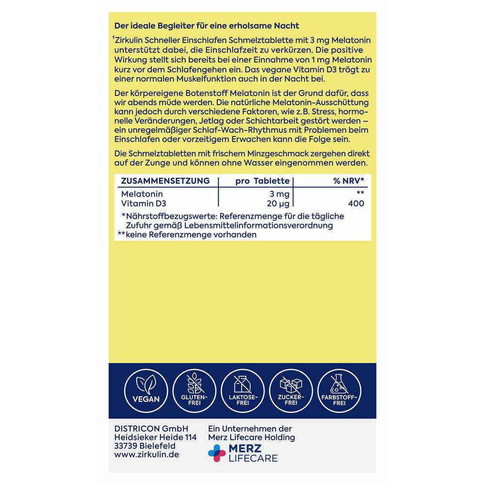 Produktabbildung Zirkulin Melatonin plus Schmelztabletten