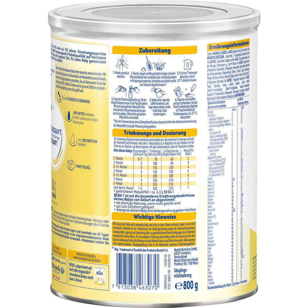 Produktabbildung Nestle Beba Anfangsmilch 1