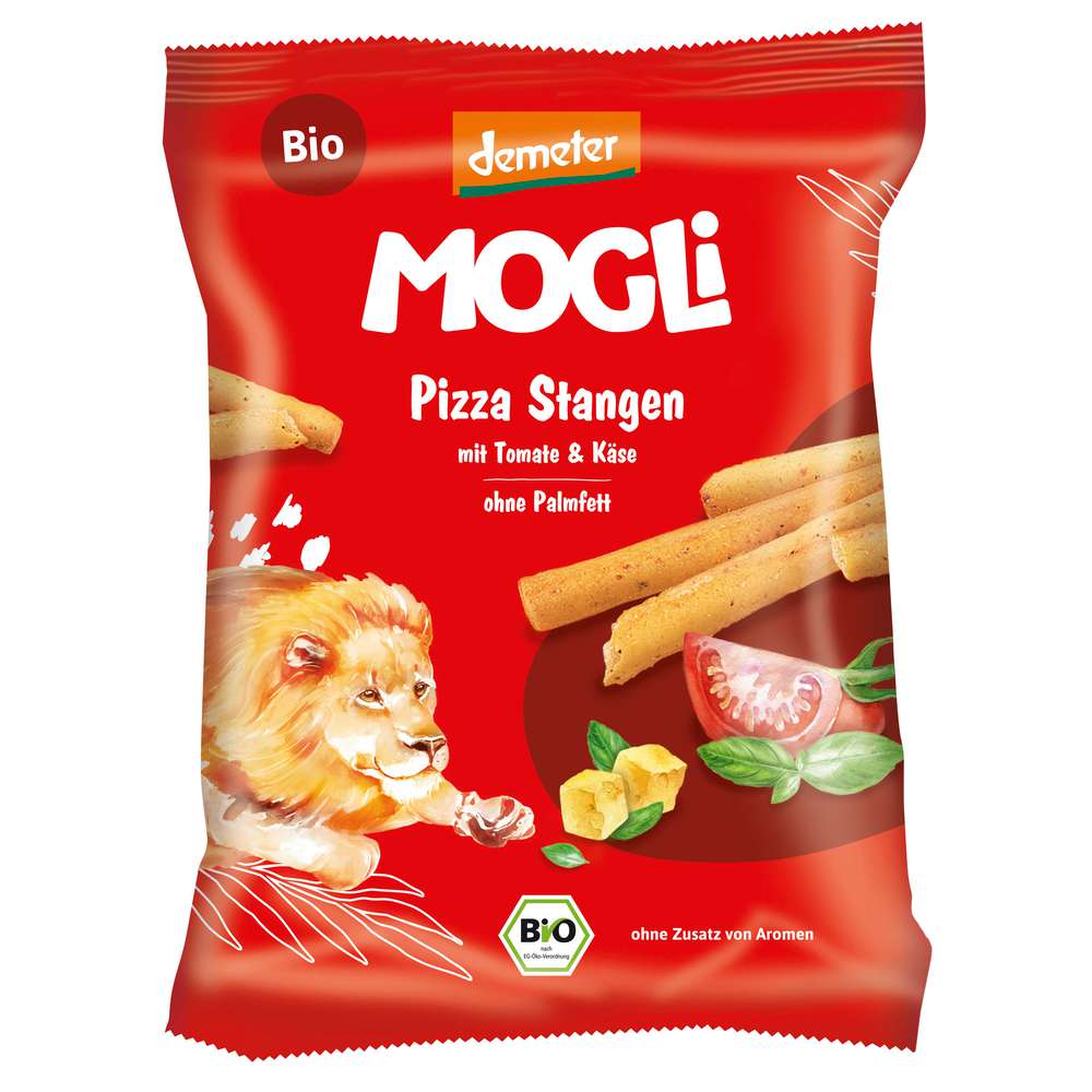 Produktabbildung MOGLi Bio Knabbergebäck, Pizzastangen mit Käse und Olivenöl
