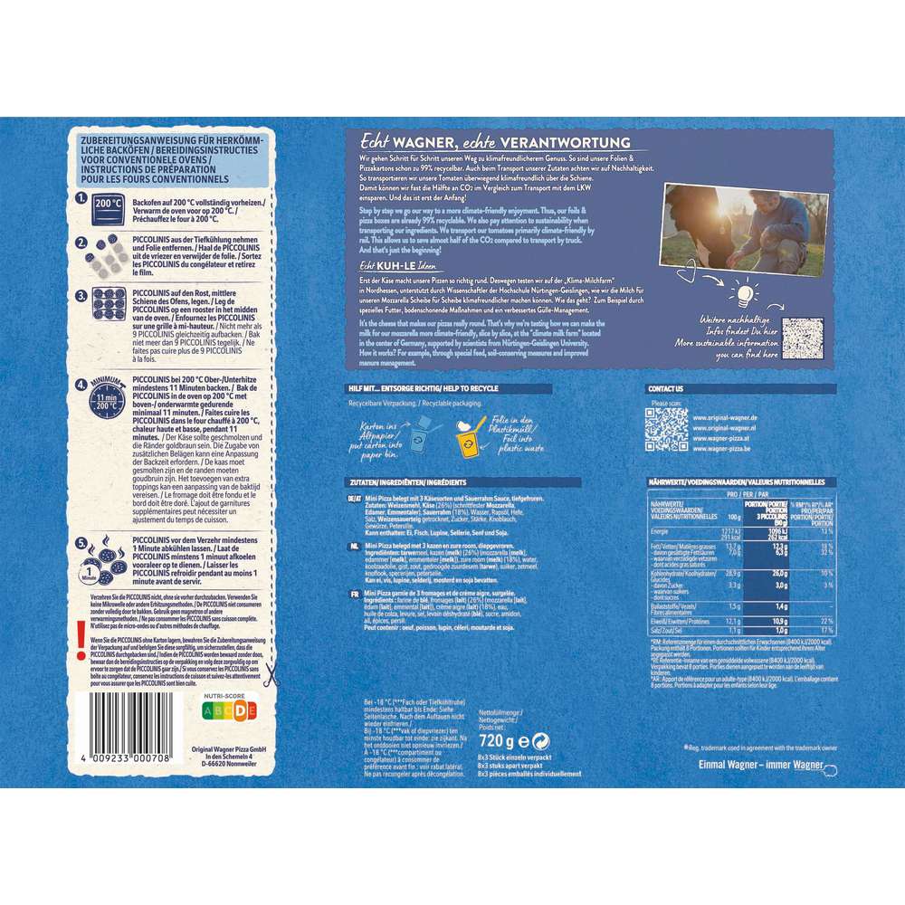Produktabbildung Wagner Piccolinis drei Käse Big Pack, tiefgekühlt