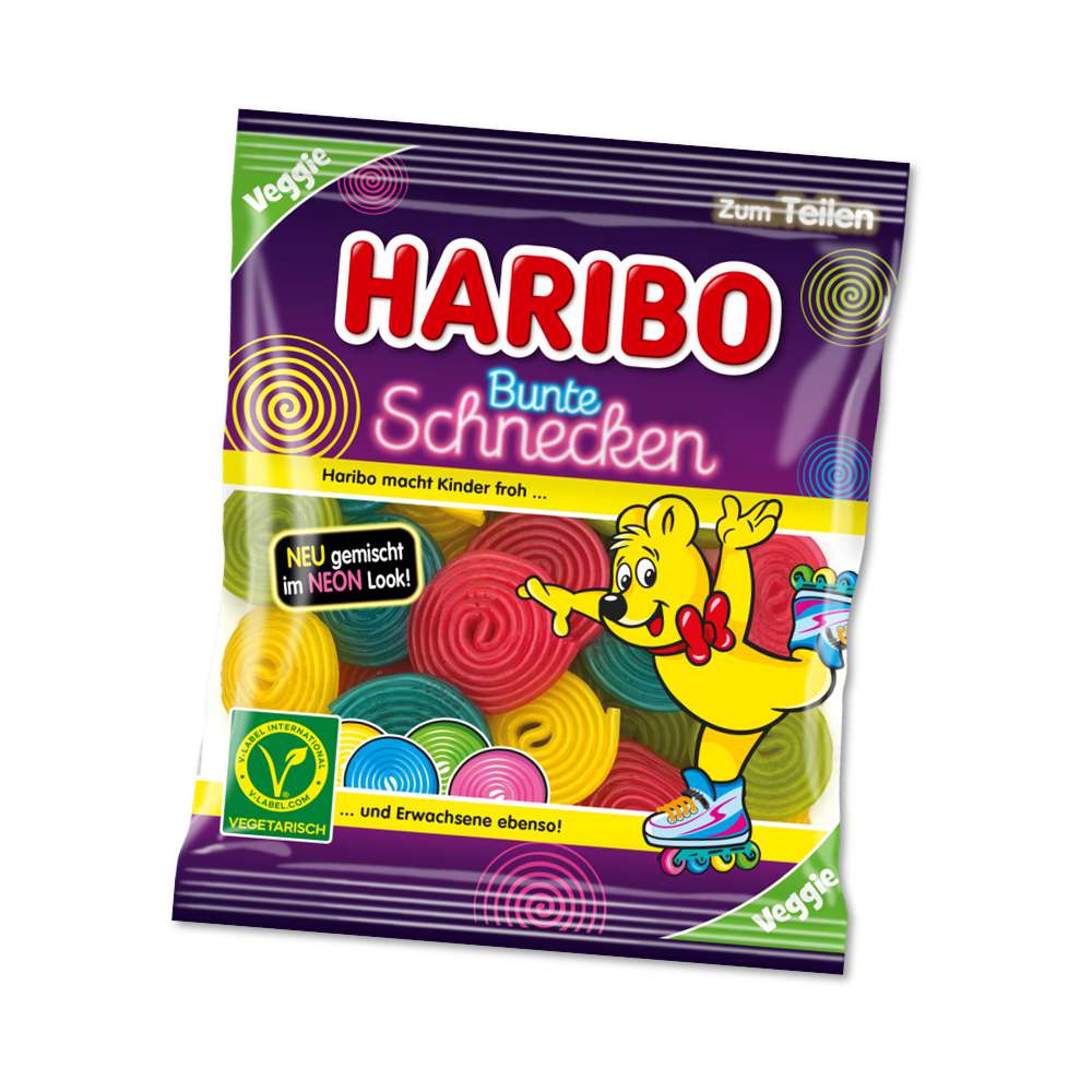 Produktabbildung Haribo Fruchtgummi, Bunte Schnecken Neon Look, Veggie