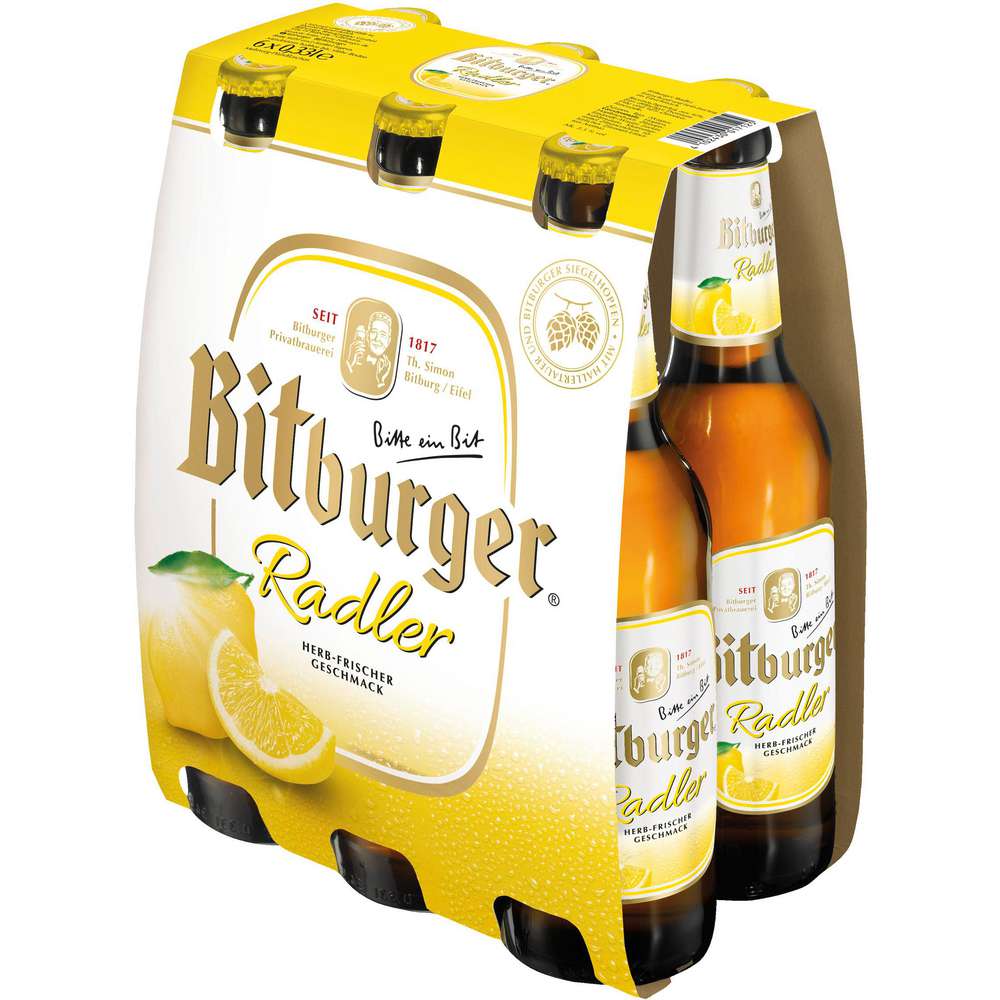 Produktabbildung Bitburger Biermischgetränk, Radler, Zitrone, 2,5 %, 6 x 0,33l (6x 0,330 Liter)