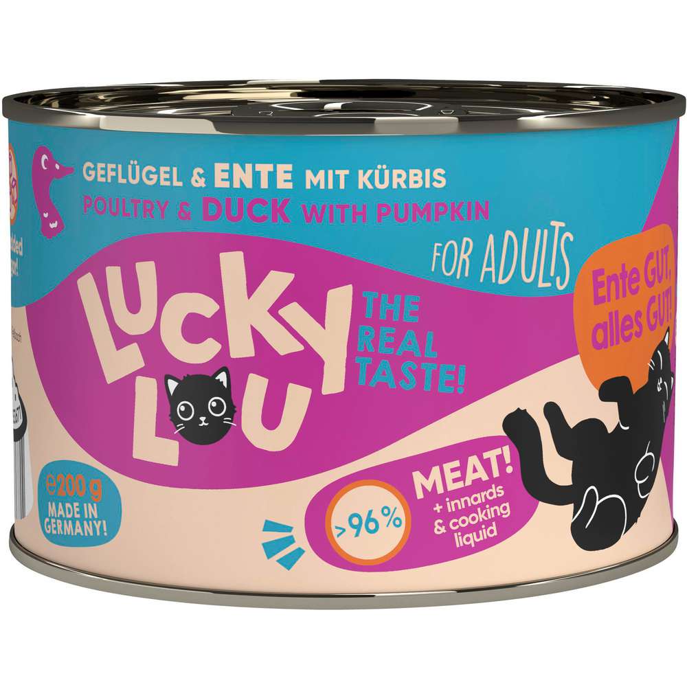 Produktabbildung Lucky Lou Katzen-Nassfutter, Geflügel & Ente mit Kürbis