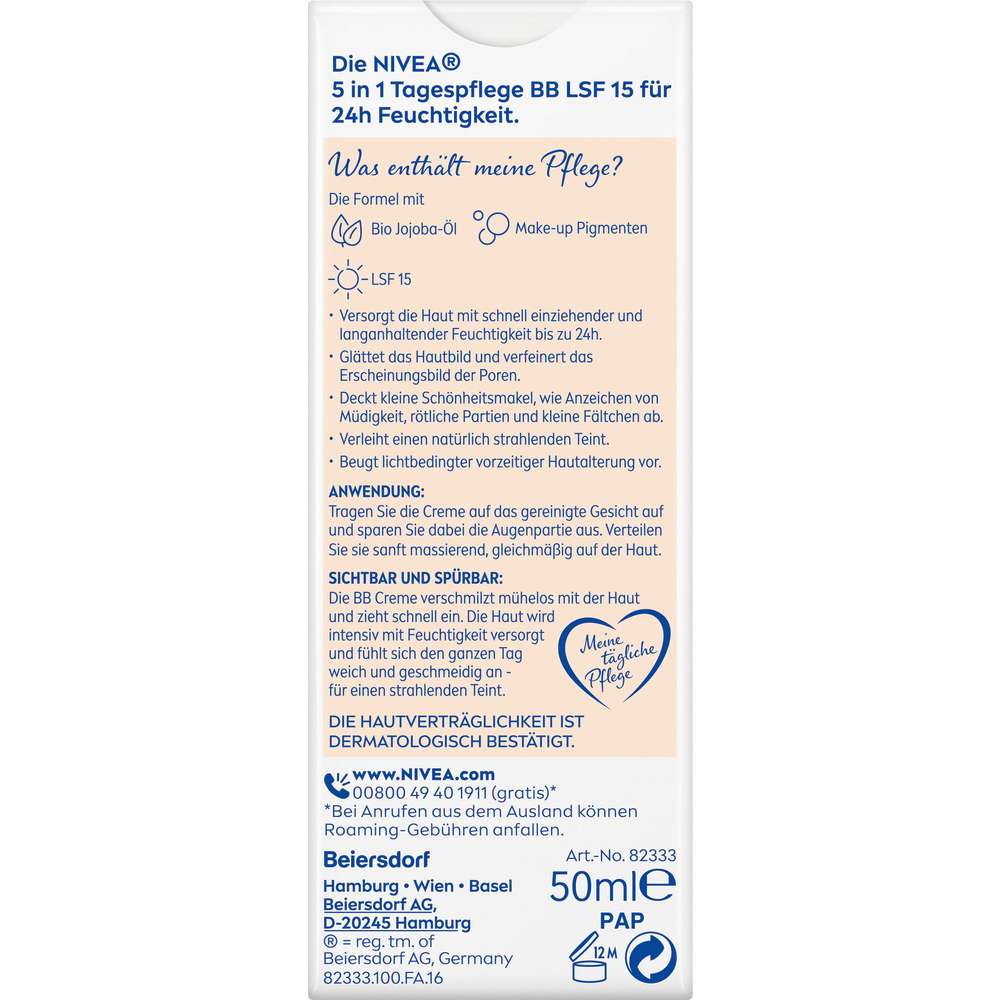 Produktabbildung Nivea BB Cream ,5 in 1 Tagespflege LSF 20, heller Hauttyp