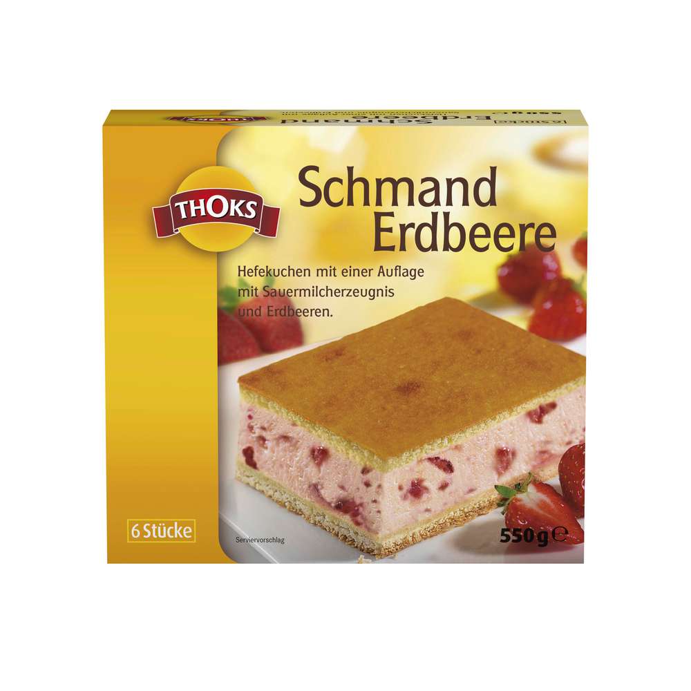 Produktabbildung THOKS Schmand-Erdbeer Kuchenschnitten, tiefgekühlt
