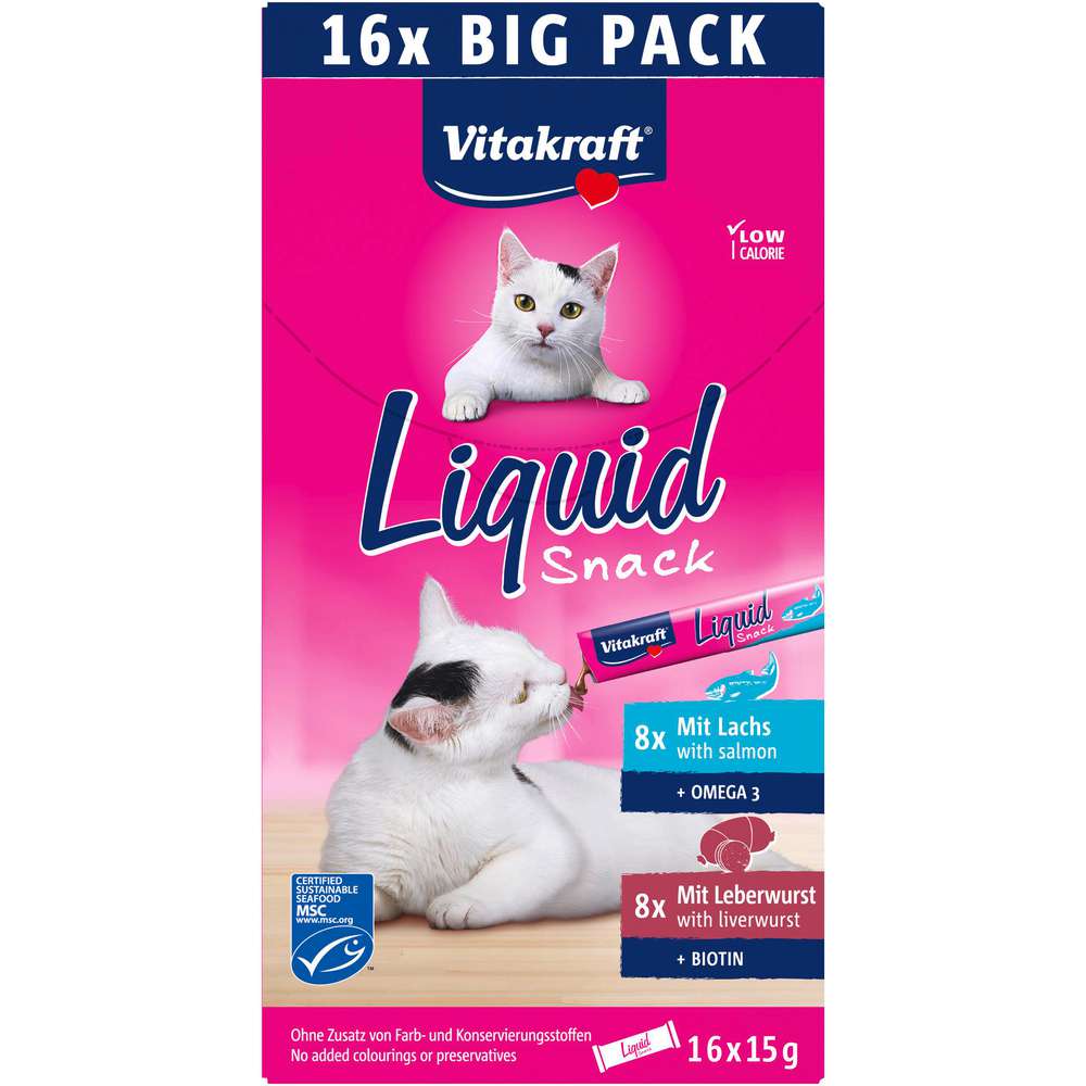 Produktabbildung Vitakraft Katzen-Snack Liquid, Leberwurst/Lachs