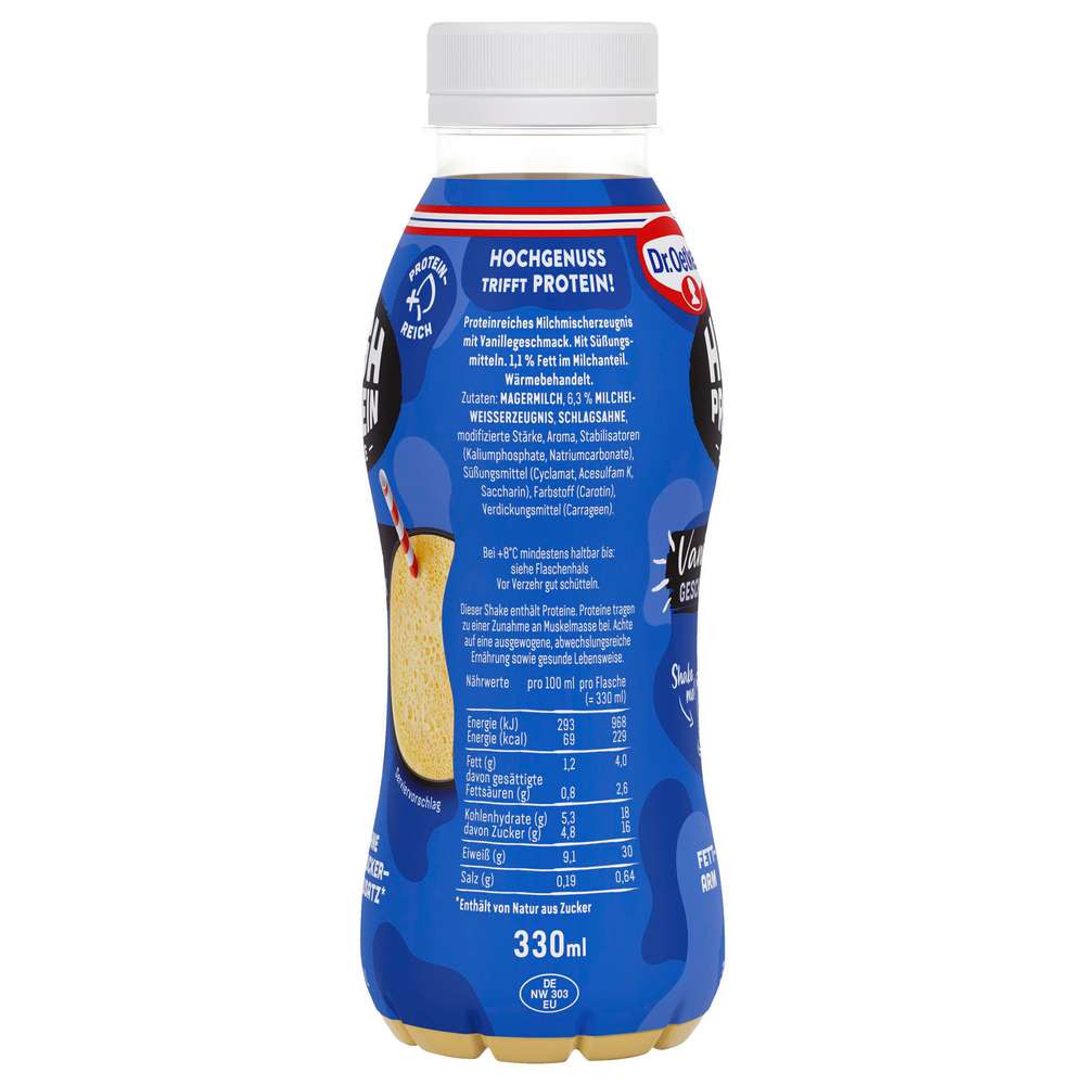 Produktabbildung Dr. Oetker High Protein Shake Vanille Geschmack, fettarm