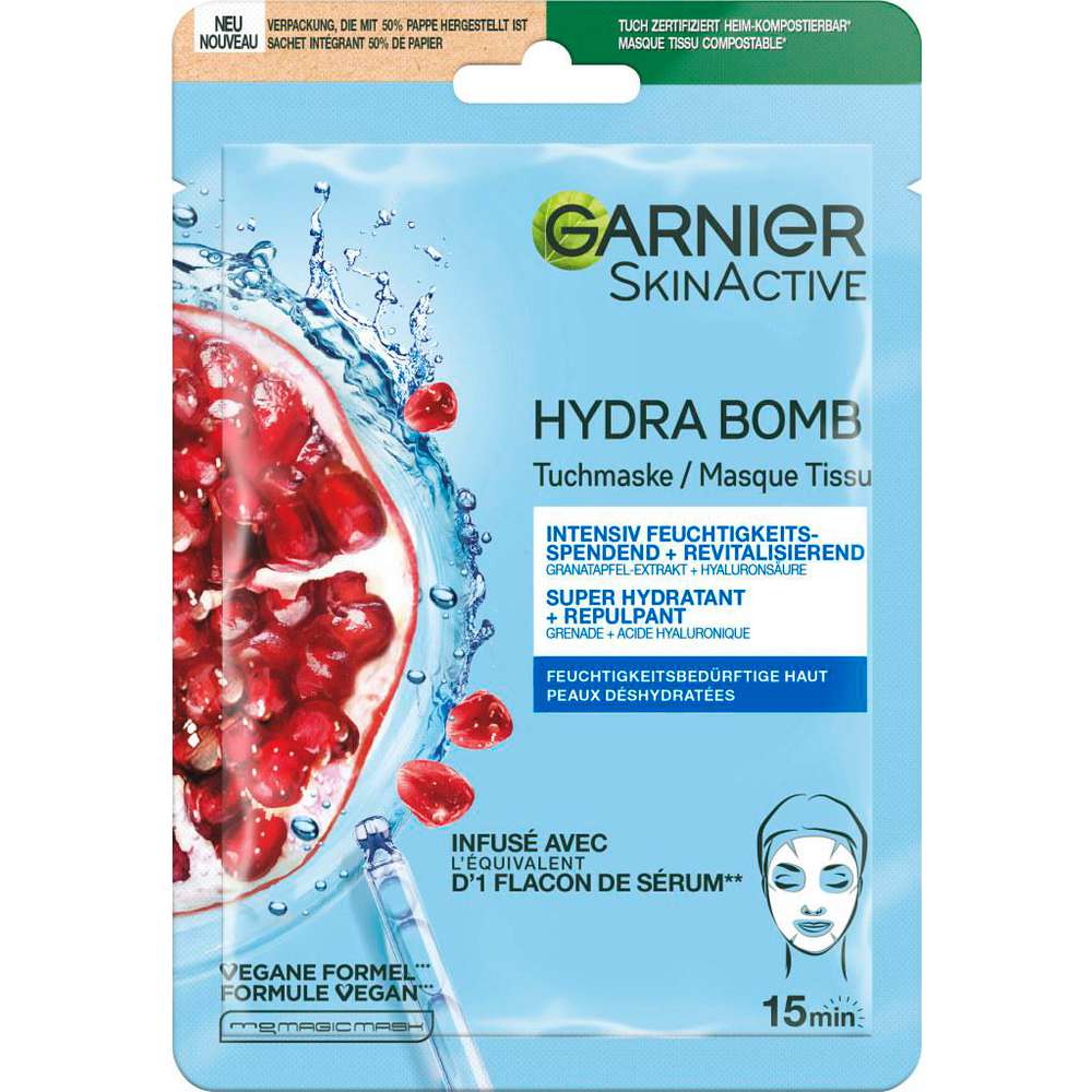Produktabbildung Garnier Tuchmaske Hydra Bomb, für feuchtigkeitsbedürftige Haut
