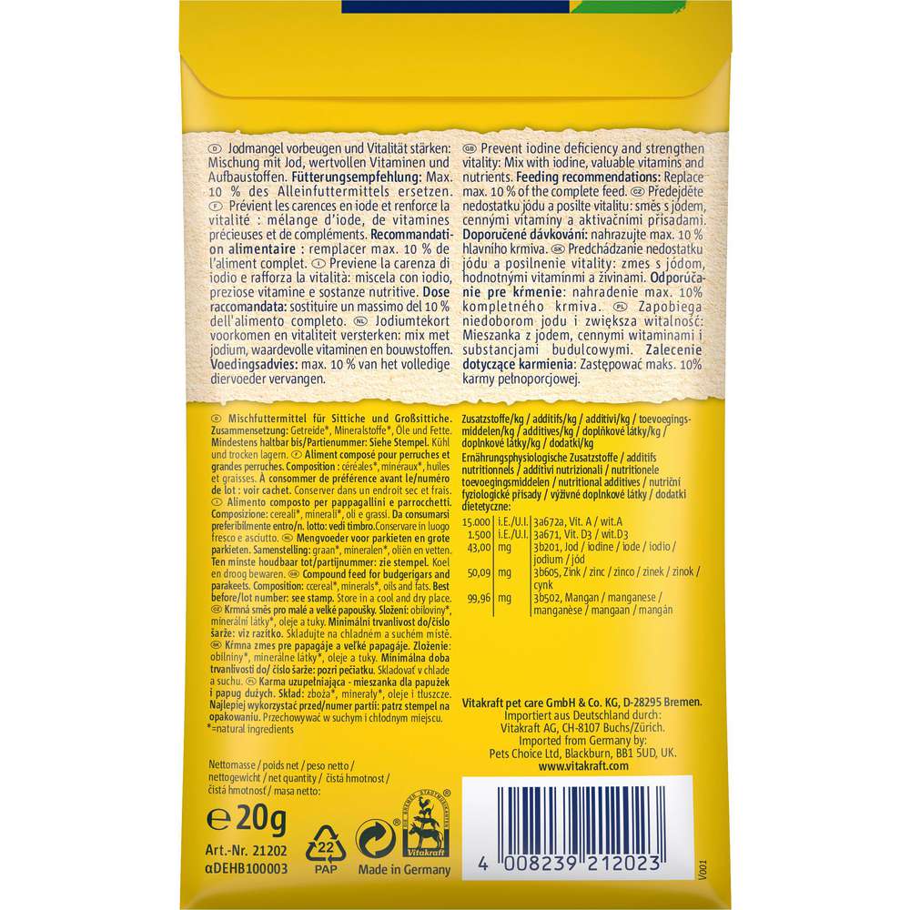 Produktabbildung Vitakraft Vogelfutter Jod Rapid Schilddrüse