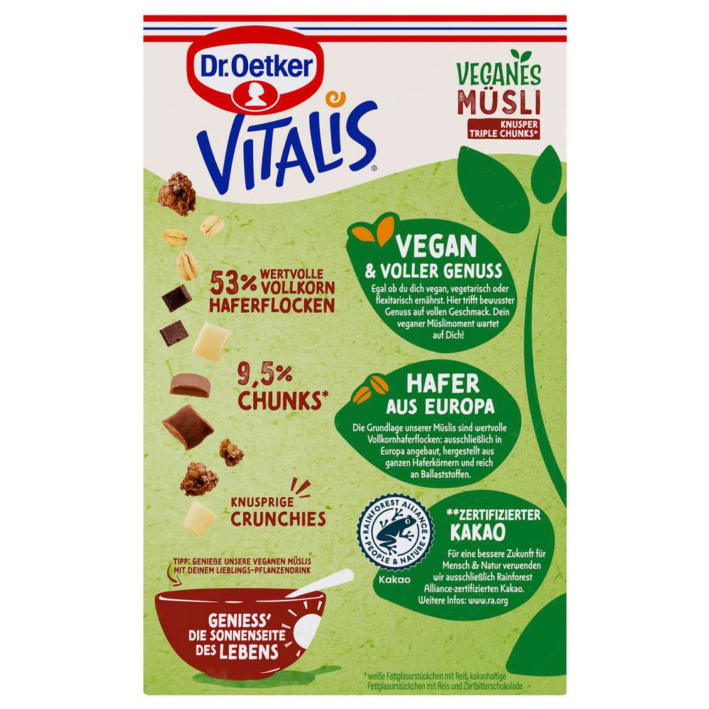 Produktabbildung Dr. Oetker Vitals Knusper Müsli Vegan, Triple Chunks