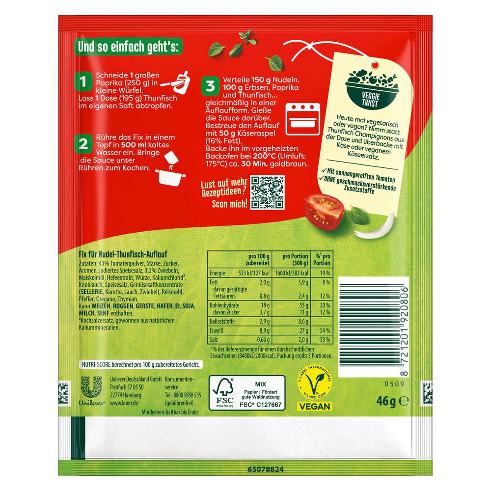 Produktabbildung Knorr Fix-Würzmischung, Nudel Gratin mit Thunfisch