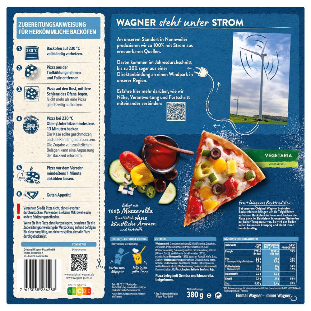 Produktabbildung Wagner Steinofen Pizza Vegetaria, tiefgekühlt
