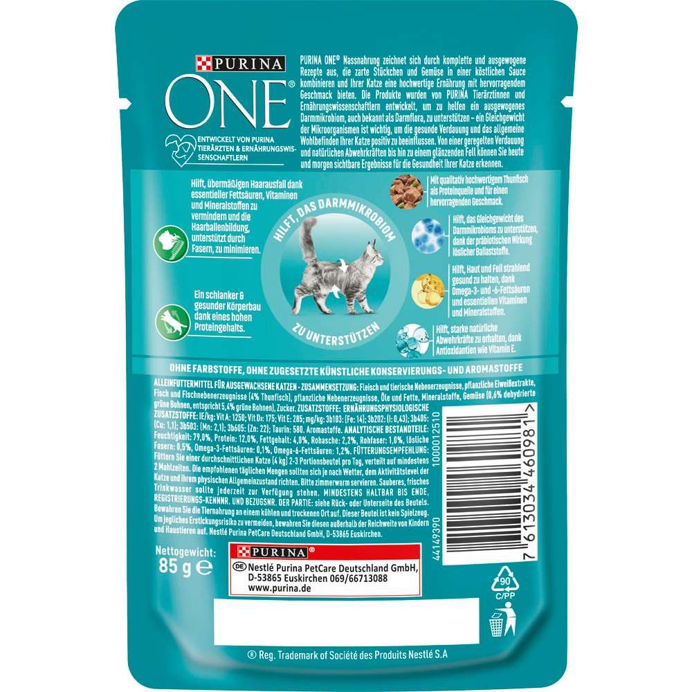 Produktabbildung Purina Katzen-Nassfutter One Indoor, Thunfisch/Bohnen