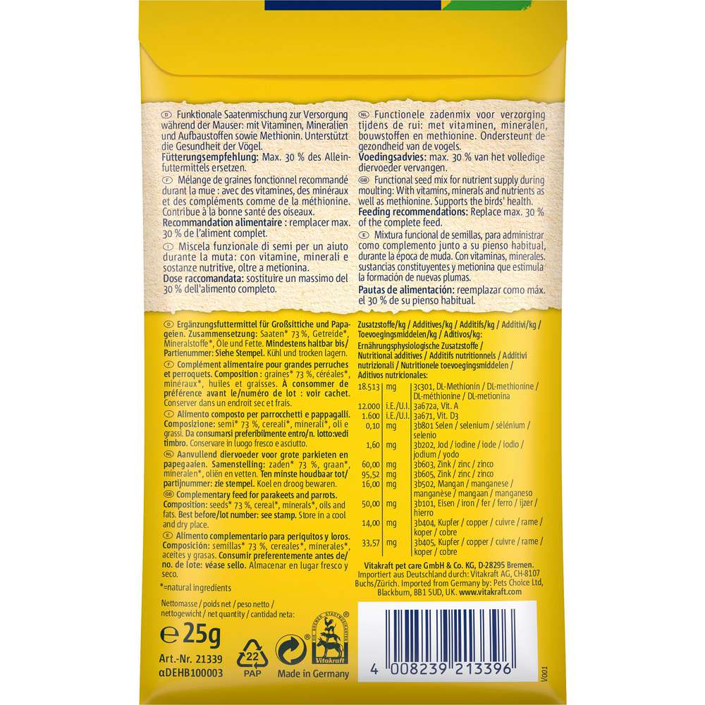 Produktabbildung Vitakraft Vogel-Snack Mauserhilfe Papagei & Großsittich
