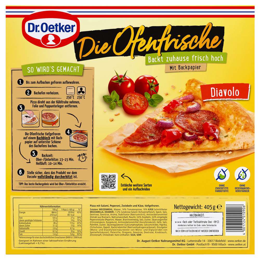 Produktabbildung Dr. Oetker Pizza Ofenfrische Diavolo, tiefgekühlt