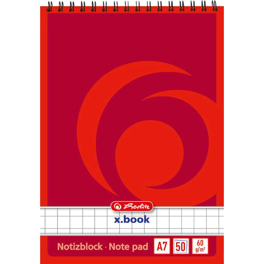 Produktabbildung Herlitz Spiralnotizblock A7 kariert, 50 Blatt