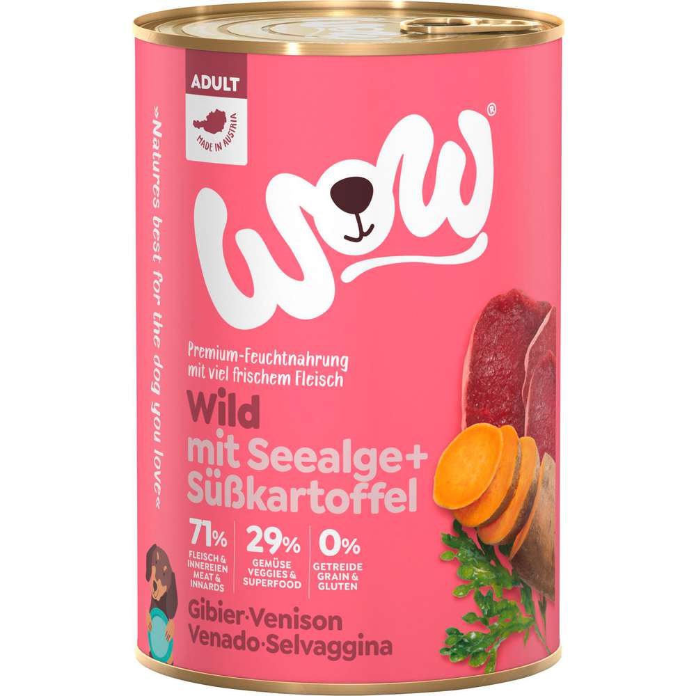 Produktabbildung WoW Hunde-Nassfutter, Wild mit Seealge + Süßkartoffel