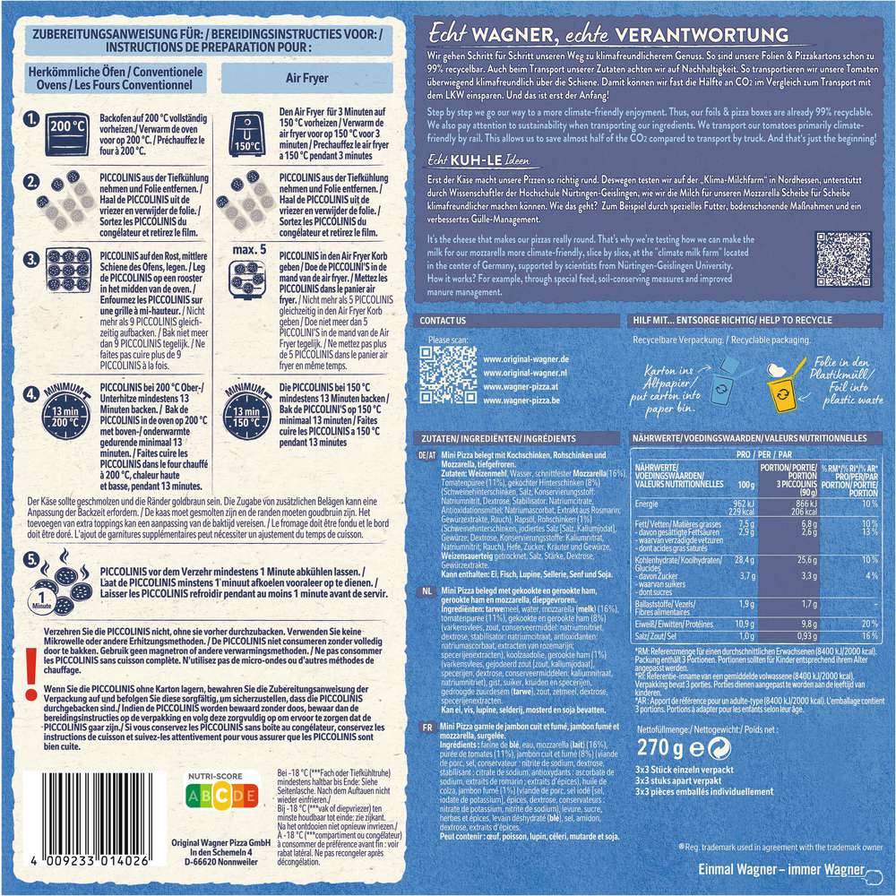 Produktabbildung Wagner Piccolinis Schinken, tiefgekühlt