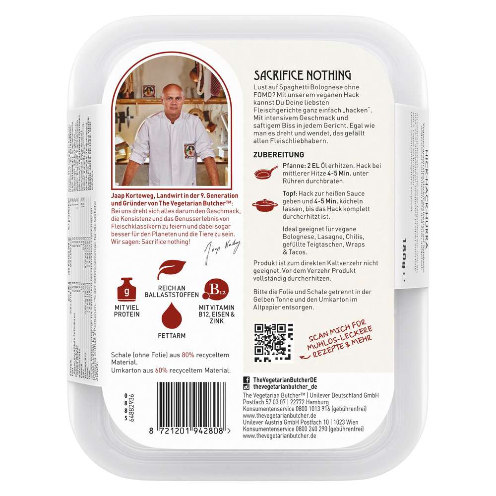 Produktabbildung The Vegetarian Butcher Fertiggericht Hick Hack Hurra vegan