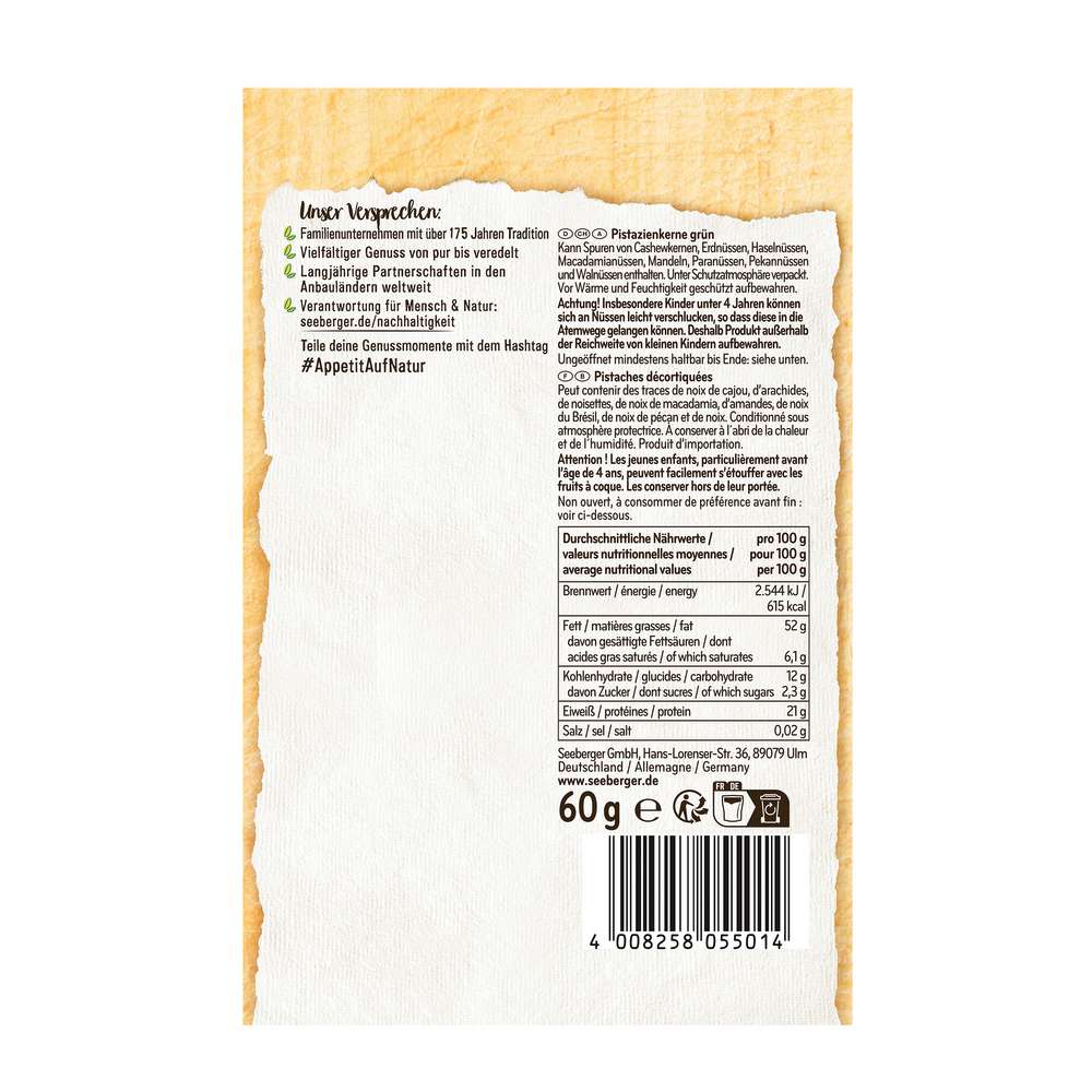 Produktabbildung Seeberger Pistazienkerne, grün