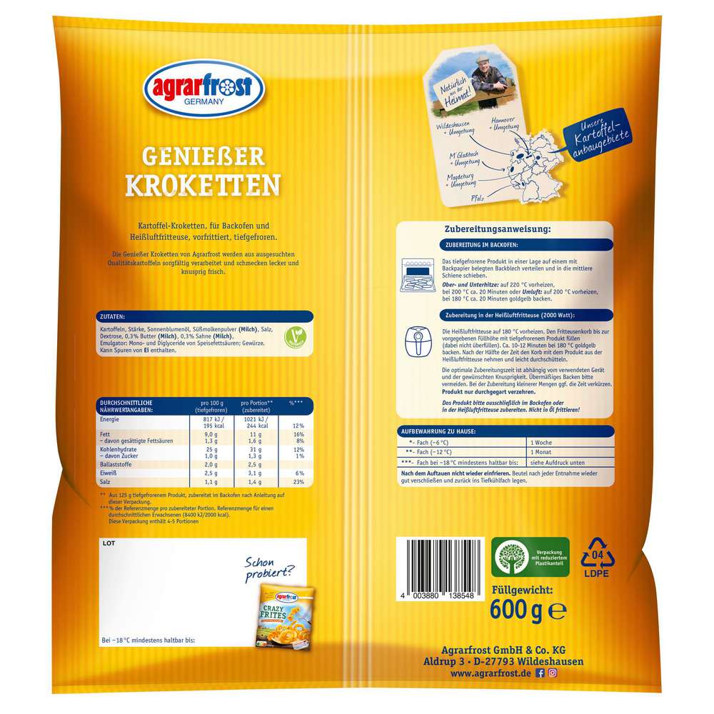 Produktabbildung Agrarfrost Genießer Kroketten, tiefgekühlt