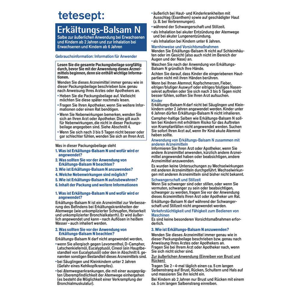 Produktabbildung tetesept Erkältungs-Balsam N, Nase, Kopf & Bronchien