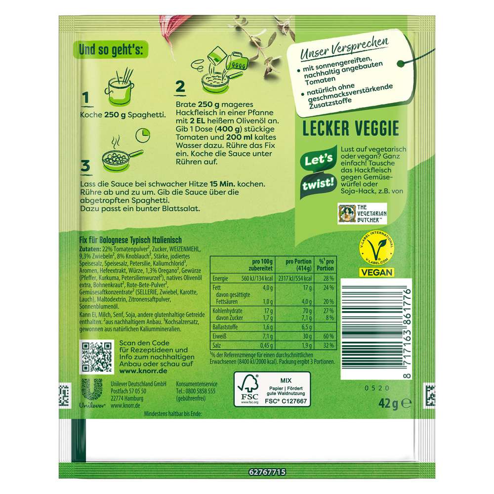 Produktabbildung Knorr Fix-Gewürzmischung, Spaghetti Bolognese