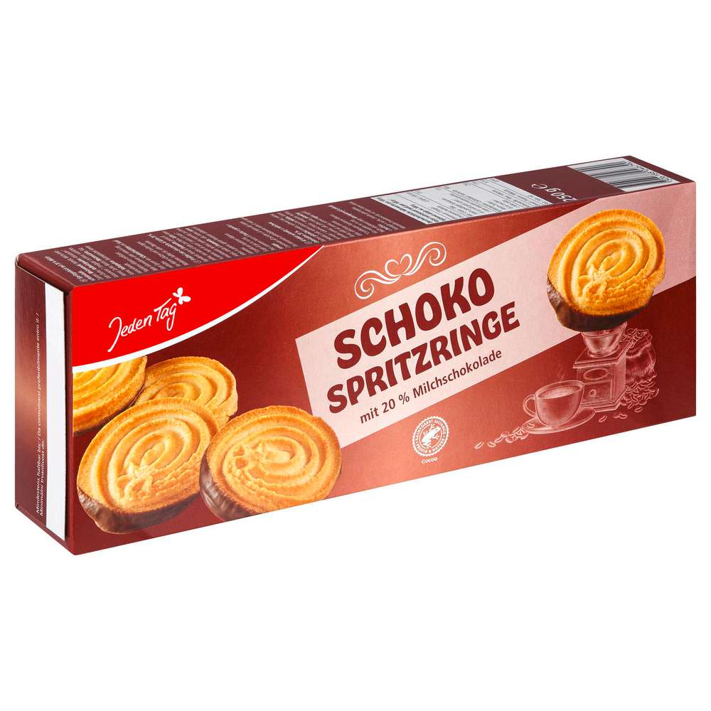 Produktabbildung Jeden Tag Schoko-Spritzringe, Spritzgebäck mit Milchschokolade