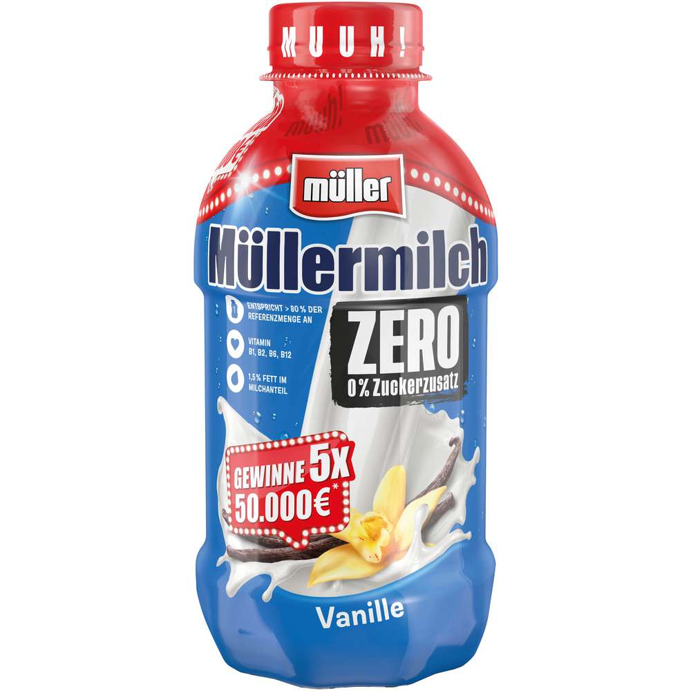 Produktabbildung Müller Müllermilch Vanille-Geschmack, 0% Zuckerzusatz