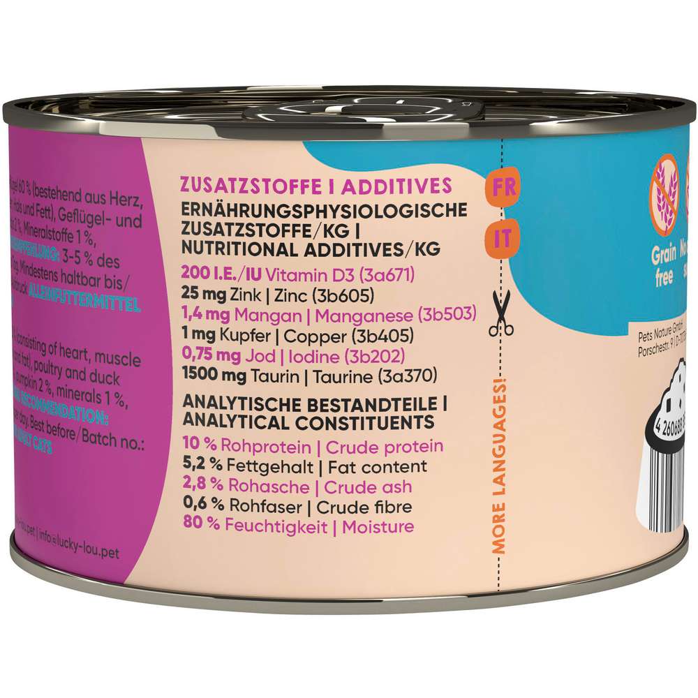 Produktabbildung Lucky Lou Katzen-Nassfutter, Geflügel & Ente mit Kürbis