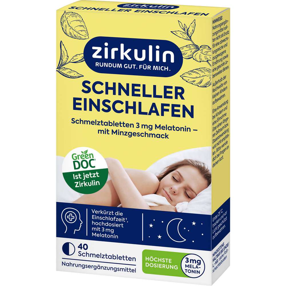 Produktabbildung Zirkulin Schneller Einschlafen Melatonin-Tabletten, Minzgeschmack