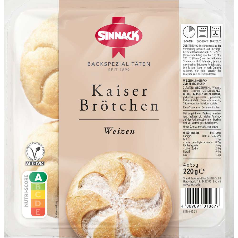 Produktabbildung Sinnack Kaiserbrötchen Weizen